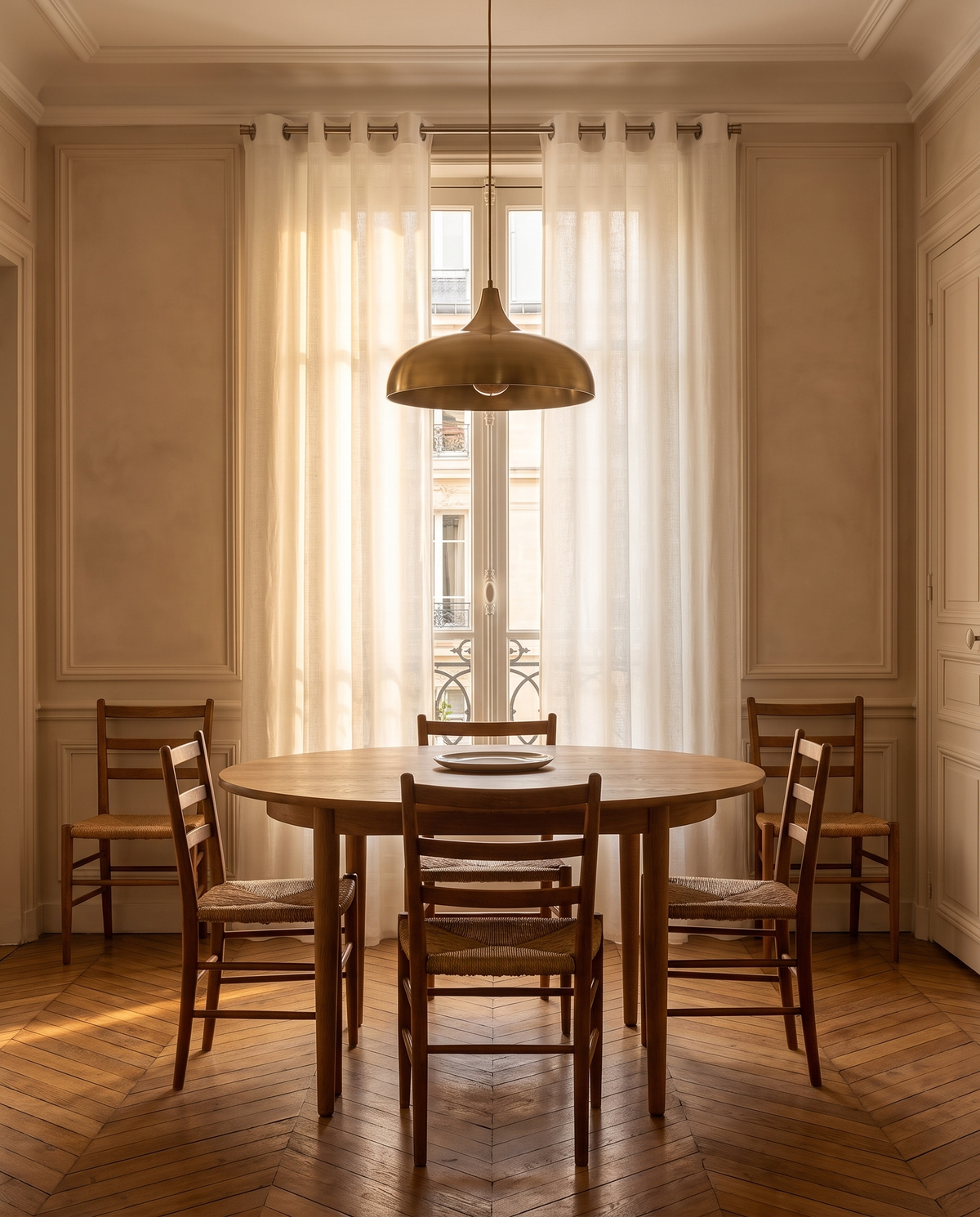 Voilage Brise – salle à manger, lumière de fin de journée