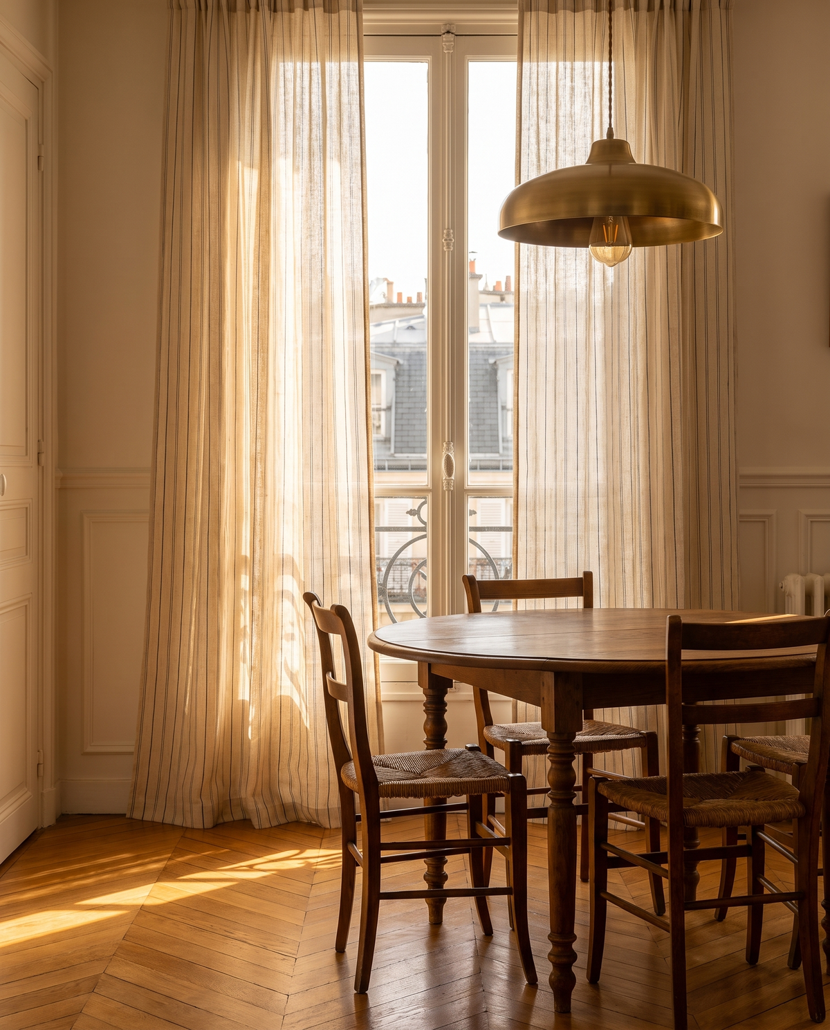 Voilage Arven – salle à manger, lumière de fin de journée