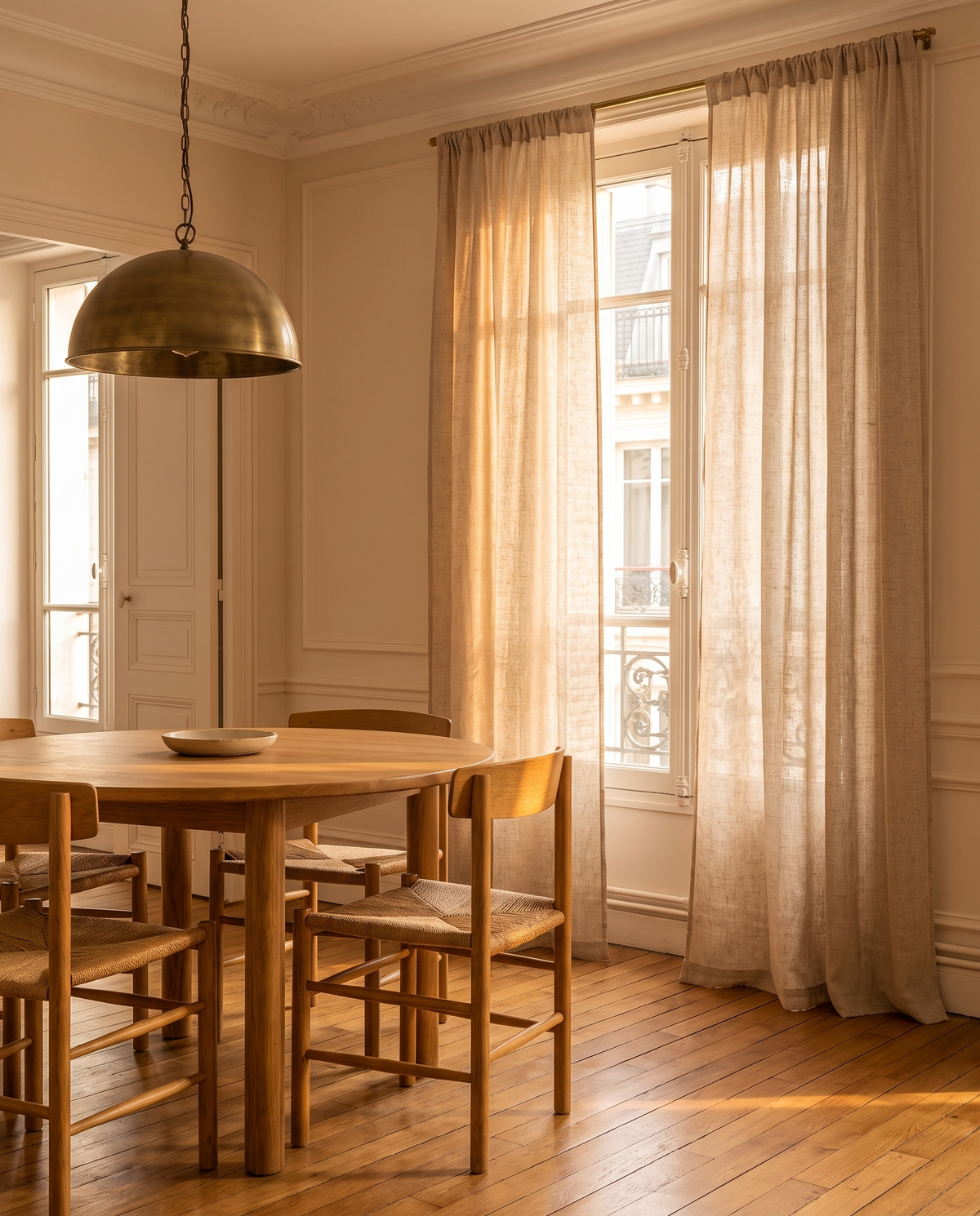 Voilage Iris – salle à manger, lumière de fin de journée