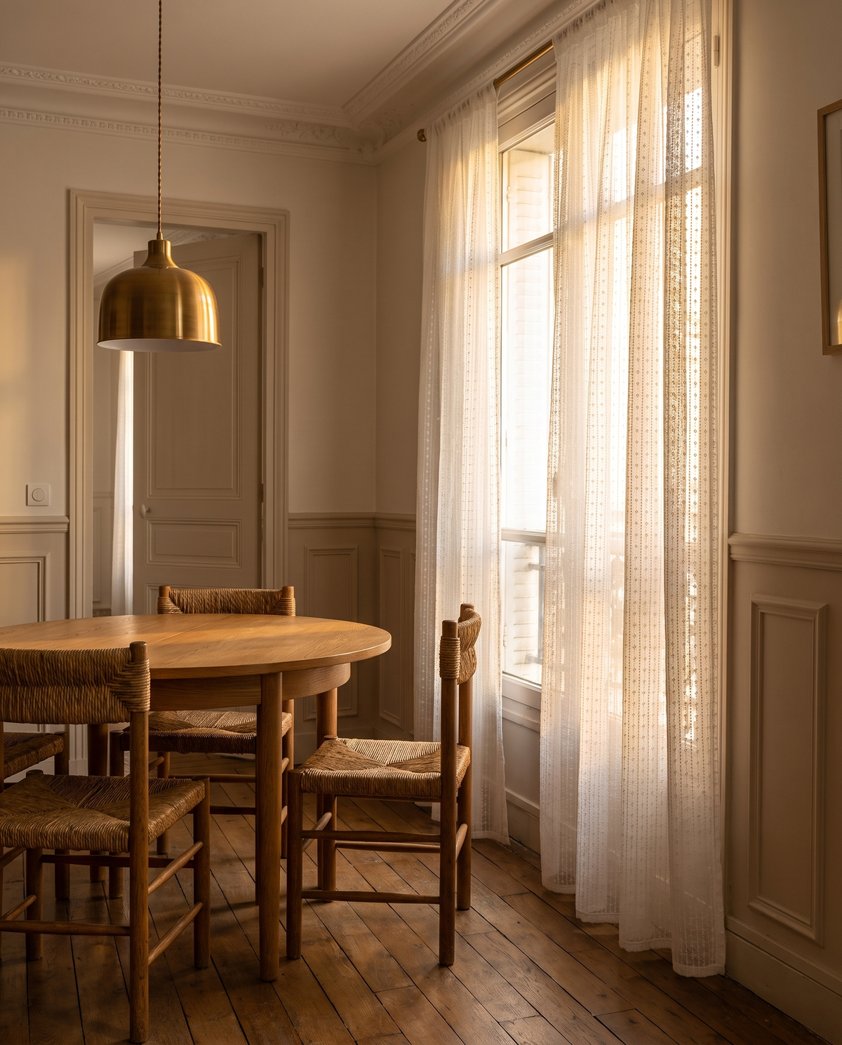 Voilage Alba – salle à manger, lumière de fin de journée