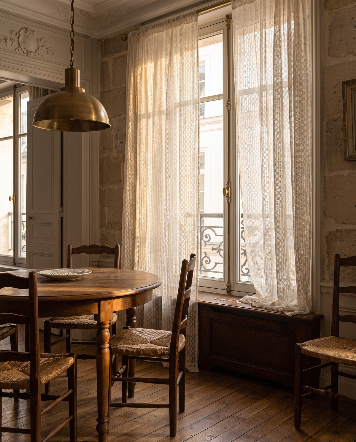 Voilage Écrin – salle à manger, lumière de fin de journée