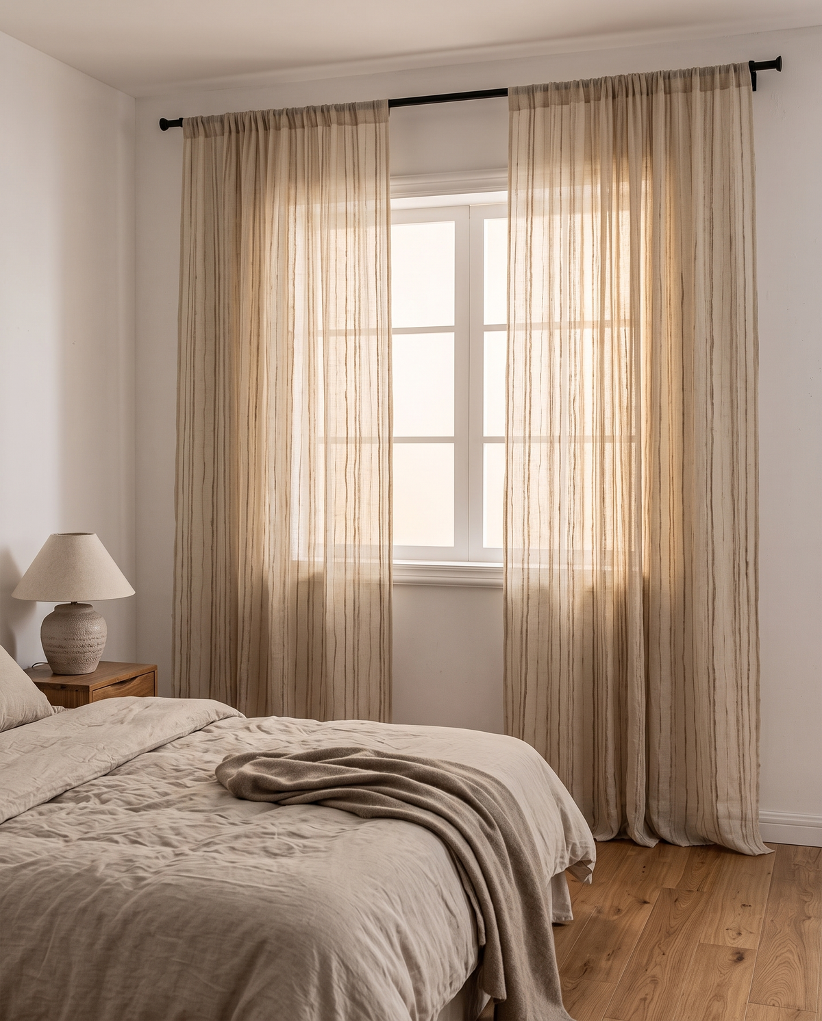 Voilage Solène — dans une chambre, lumière de fin d’après-midi
